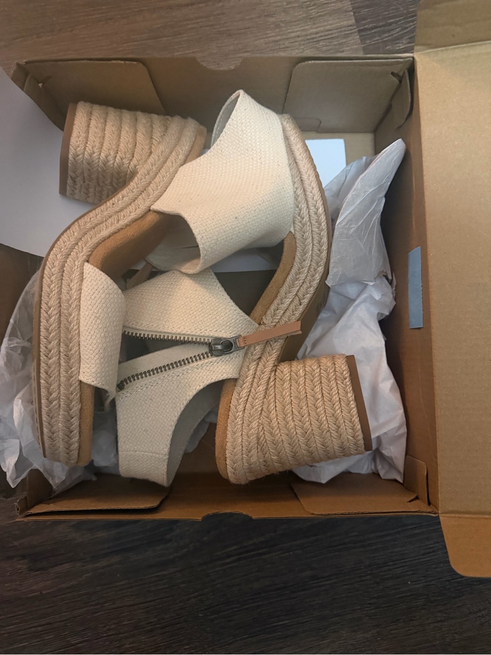 Toms Cream Espadrille Wedge Sandals with Side Zip - Picture 4 of 9